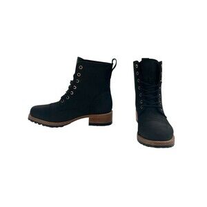 Patina Portland Leather Black Suede Heeled Ankle Boots Lug Sole Women’s Sz 6